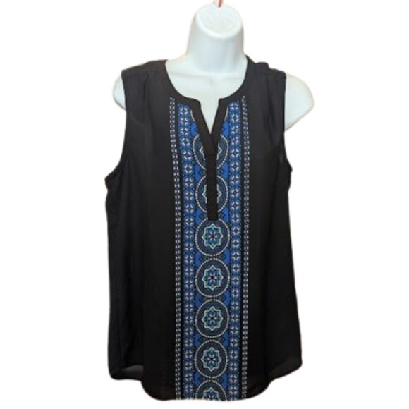 Black and Blue Sleeveless Blouse Size Medium - Picture 1 of 5